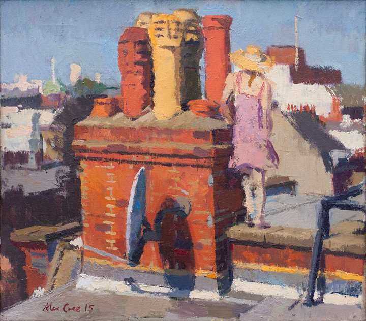 Chimney, Girl and Satellite Dish